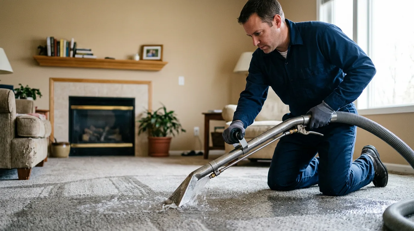 Water damage restoration technician working near Cascade, WI